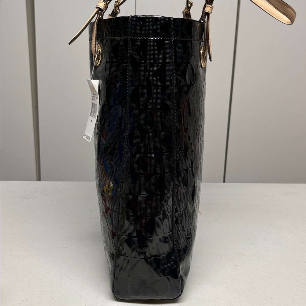Michael Kors Black Logo Tote Gold Hardware Large Shoulder Bag - Picture 7 of 12